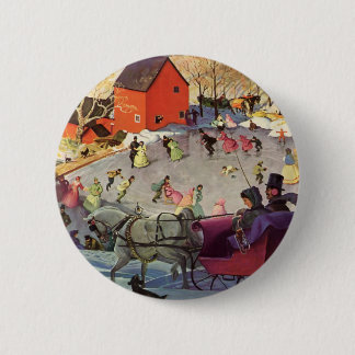Vintage Christmas, Love and Romance Sleigh 6 Cm Round Badge