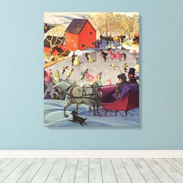 Vintage Christmas, Love and Romance Sleigh Canvas Print (Insitu(Wood Floor))