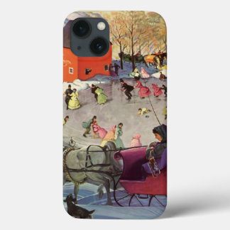 Vintage Christmas, Love and Romance Sleigh iPhone 13 Case
