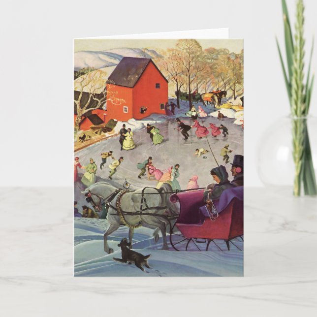 Vintage Christmas, Love and Romance Sleigh Holiday Card (Front)