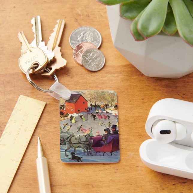 Vintage Christmas, Love and Romance Sleigh Key Ring (Desk)
