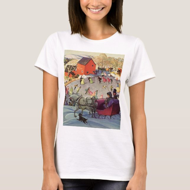Vintage Christmas, Love and Romance Sleigh T-Shirt (Front)