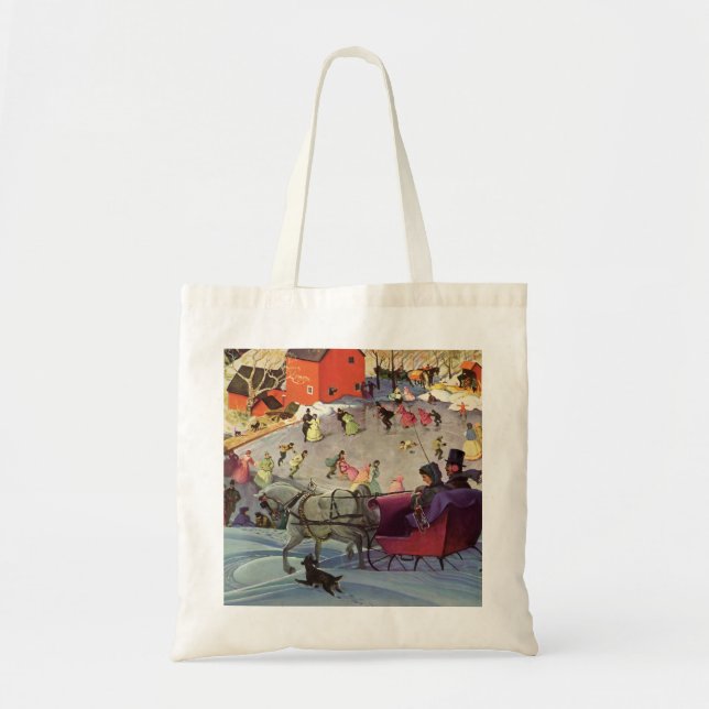 Vintage Christmas, Love and Romance Sleigh Tote Bag (Front)