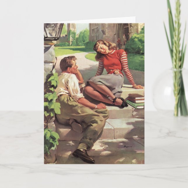 Vintage Christmas, Love and Romance Students Holiday Card (Front)