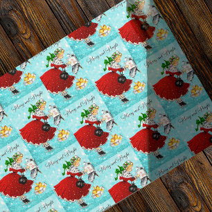 Vintage Christmas mail box red glitter girl Wrapping Paper