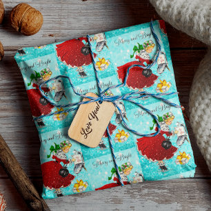 Vintage Christmas mail box red glitter girl Wrapping Paper