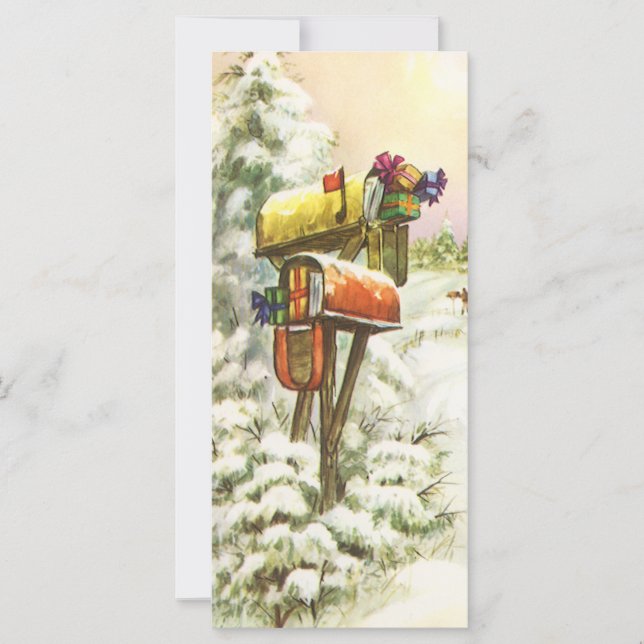 Vintage Christmas, Mailboxes in Winter Landscape  (Front)