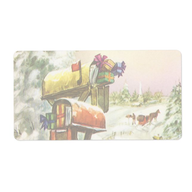 Vintage Christmas, Mailboxes in Winter Landscape  (Front)