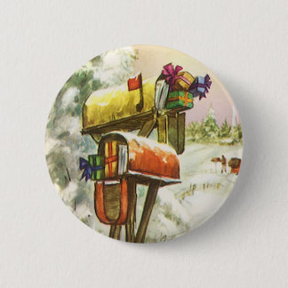 Vintage Christmas, Mailboxes in Winter Landscape 6 Cm Round Badge