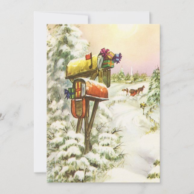 Vintage Christmas, Mailboxes in Winter Landscape  Invitation (Front)
