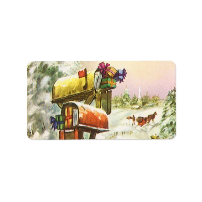 Vintage Christmas, Mailboxes in Winter Landscape  Label (Front)