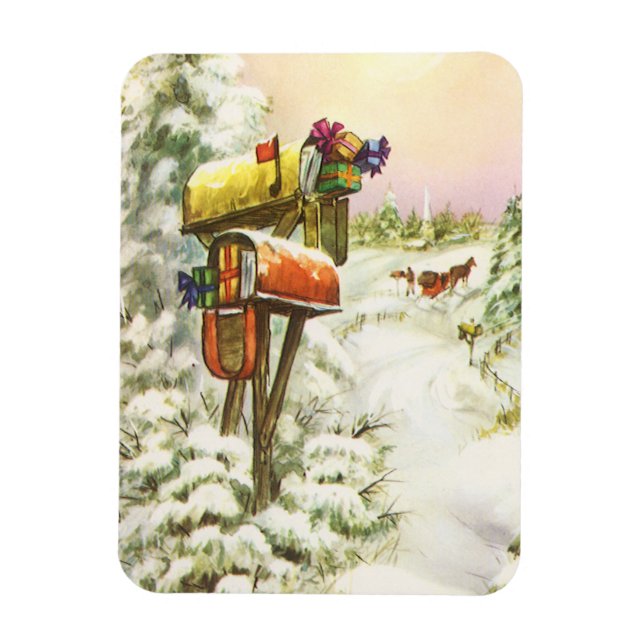 Vintage Christmas, Mailboxes in Winter Landscape  Magnet (Vertical)