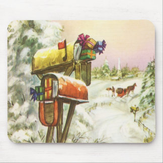 Vintage Christmas, Mailboxes in Winter Landscape  Mouse Mat