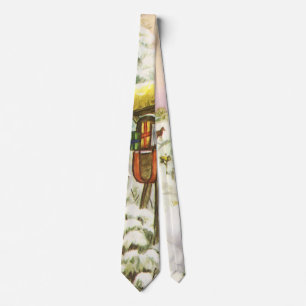 Vintage Christmas, Mailboxes in Winter Landscape Tie