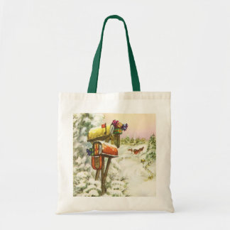 Vintage Christmas, Mailboxes in Winter Landscape Tote Bag