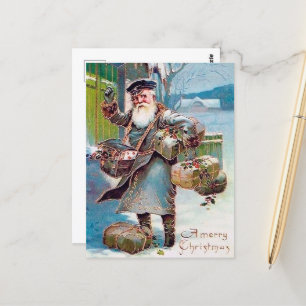 vintage Christmas mailman festive Postcard