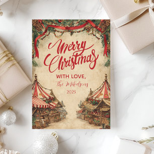 Vintage Christmas Market Party Holiday Card