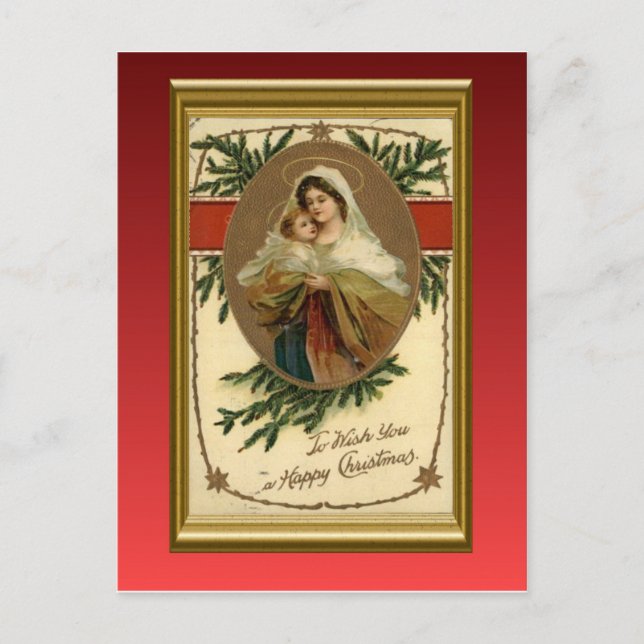 Vintage Christmas, Mary and baby Jesus Holiday Postcard (Front)