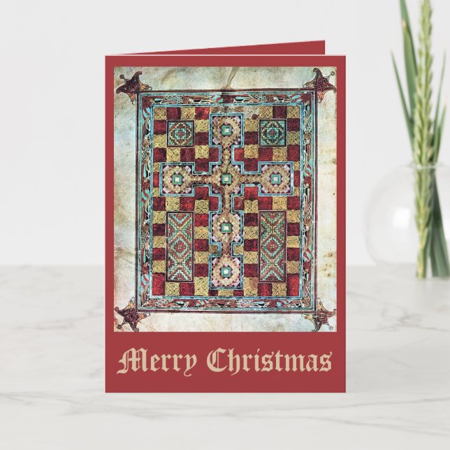 Vintage Christmas Mediaeval Christian Cross Art Card (Front)