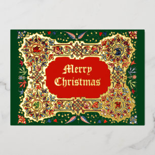 Vintage Christmas Mediaeval Illuminated Style Foil Holiday Card