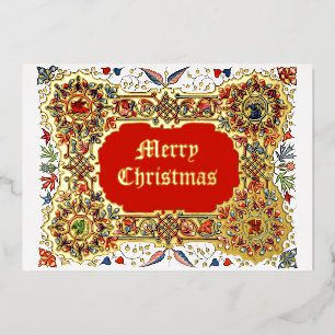 Vintage Christmas Mediaeval Illuminated Style Foil Holiday Card