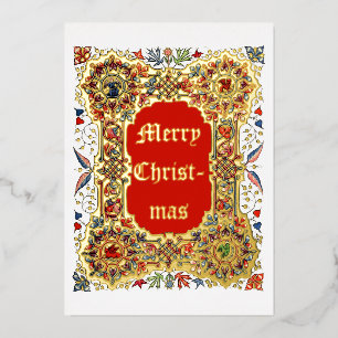 Vintage Christmas Mediaeval  Illuminated Style Foil Holiday Card