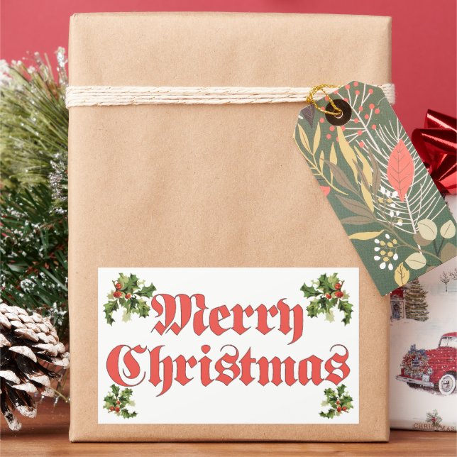 Vintage Christmas, Merry Christmas Text Design Rectangular Sticker (Holiday)
