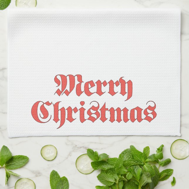 Vintage Christmas, Merry Christmas Text Design Tea Towel (Folded)