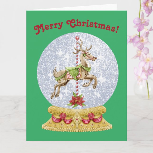 Vintage Christmas Merry Go Round Snowglobe Card (Orchid)