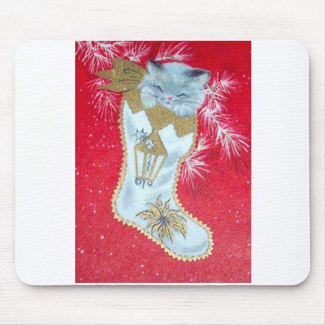 Vintage Christmas Mid Century Pastel Kitten Mouse Mat (Front)