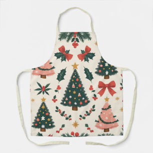Vintage Christmas Mistletoe & Bows Holiday Apron