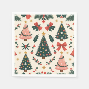 Vintage Christmas Mistletoe & Bows Holiday Napkin