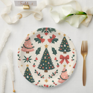 Vintage Christmas Mistletoe & Bows Holiday Paper Plate