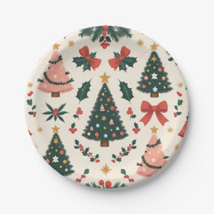 Vintage Christmas Mistletoe & Bows Holiday Paper Plate