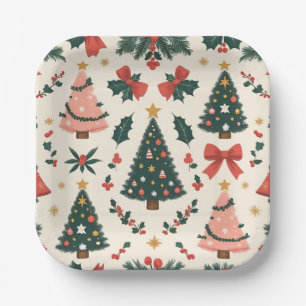 Vintage Christmas Mistletoe & Bows Holiday Paper Plate