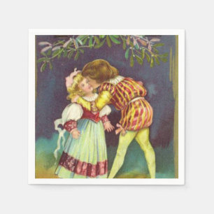 Vintage Christmas Mistletoe kiss paper napkins
