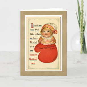 Vintage Christmas Mitten Girl Greeting Card