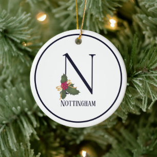 Vintage Christmas Monogram Initial N Personalised Ceramic Tree Decoration