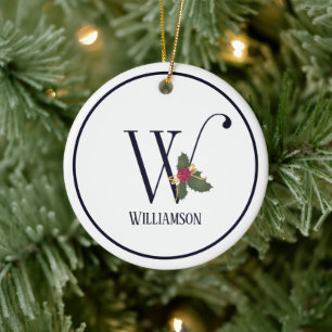Vintage Christmas Monogram Initial W Personalised Ceramic Tree Decoration