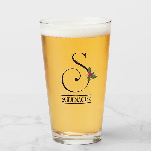 Vintage Christmas Monogram S Personalised Beer Glass (Creator Uploaded)