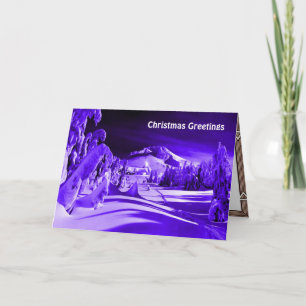 VIntage Christmas Moonlit village Holiday Card