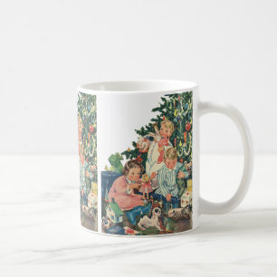 Vintage Christmas Morning, Children Opening Gifts Coffee Mug