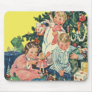 Vintage Christmas Morning, Children Opening Gifts Mouse Mat