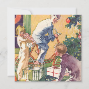 Vintage Christmas Morning, Children with Presents Holiday Card