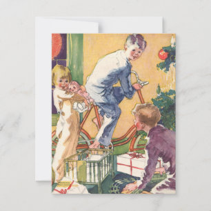 Vintage Christmas Morning, Children with Presents Holiday Card