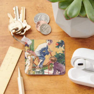 Vintage Christmas Morning, Children with Presents Key Ring