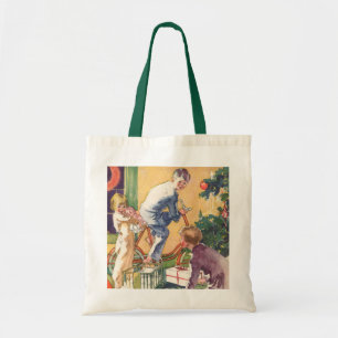 Vintage Christmas Morning, Children with Presents Tote Bag