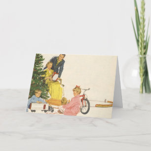 Vintage Christmas Morning, Family Opening Presents Holiday Card