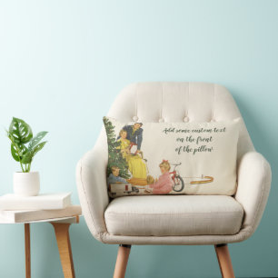 Vintage Christmas Morning, Family Opening Presents Lumbar Cushion