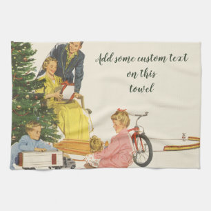 Vintage Christmas Morning, Family Opening Presents Tea Towel
